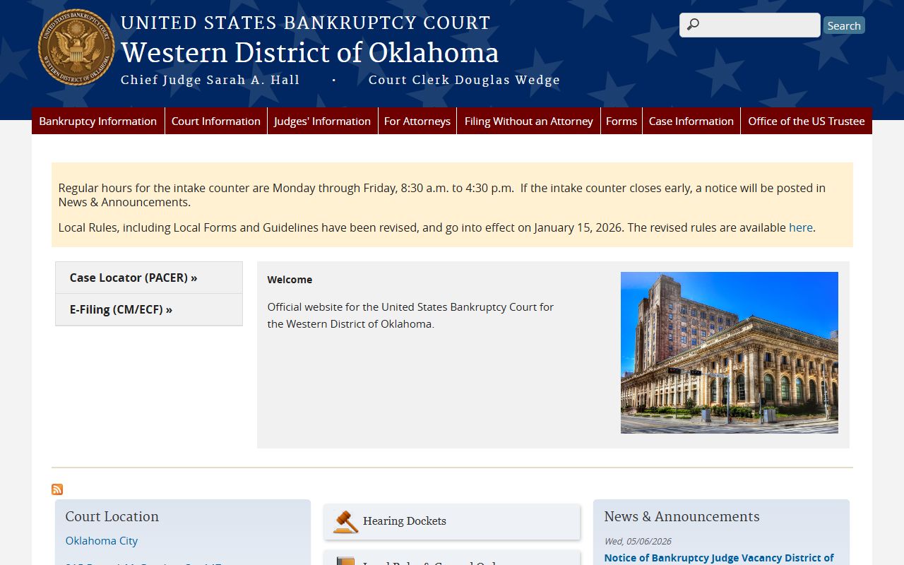 Dewey County bankruptcy court records separate from the Court Clerk, Western District of Oklahoma