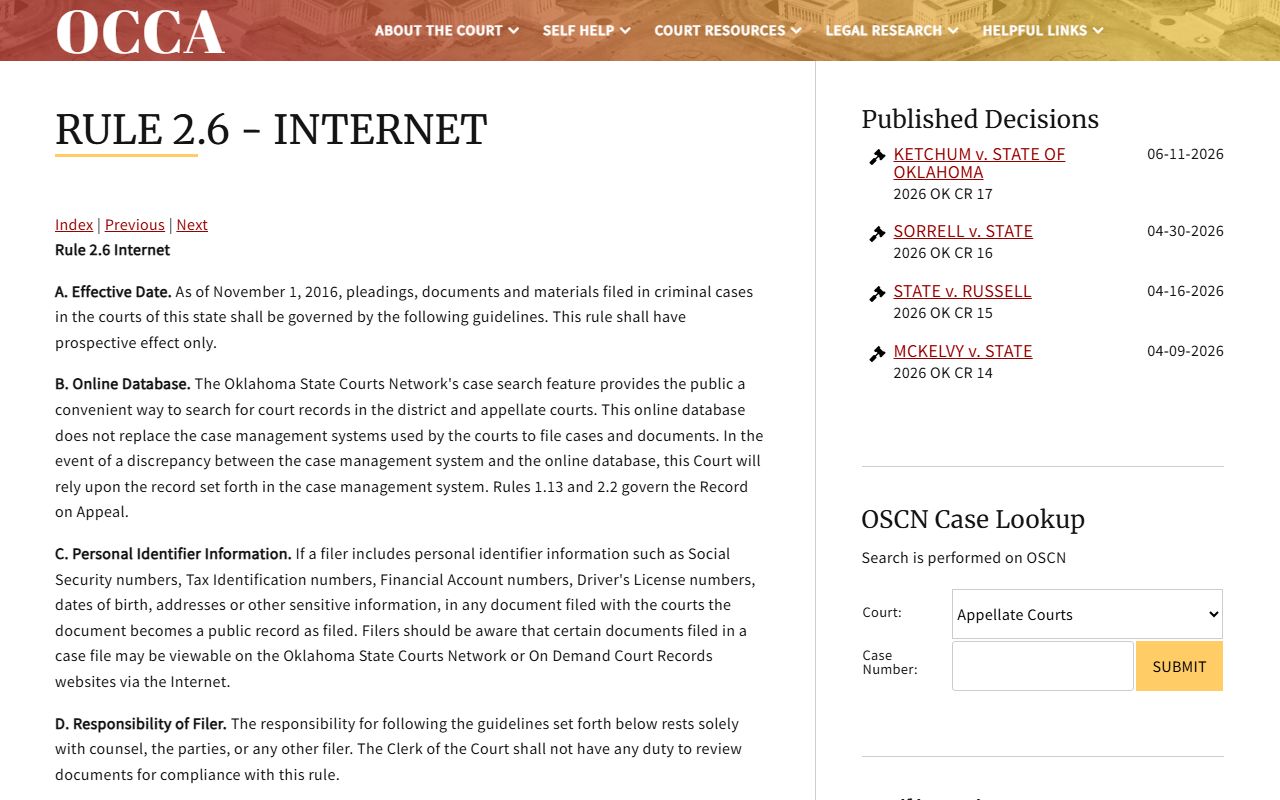 Dewey County arrest records and charge records withheld under OCCA Rule 2.6