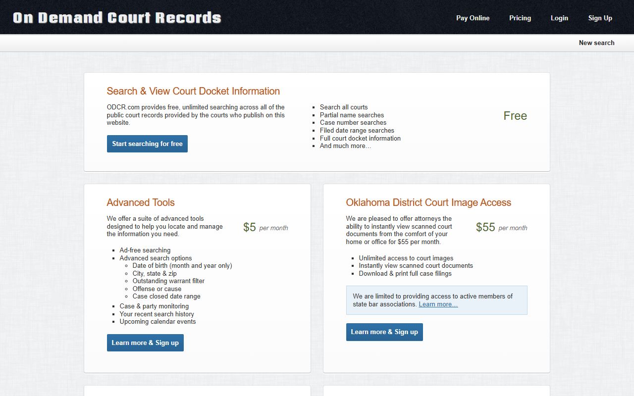 Dewey County court dockets ODCR pricing and image access page