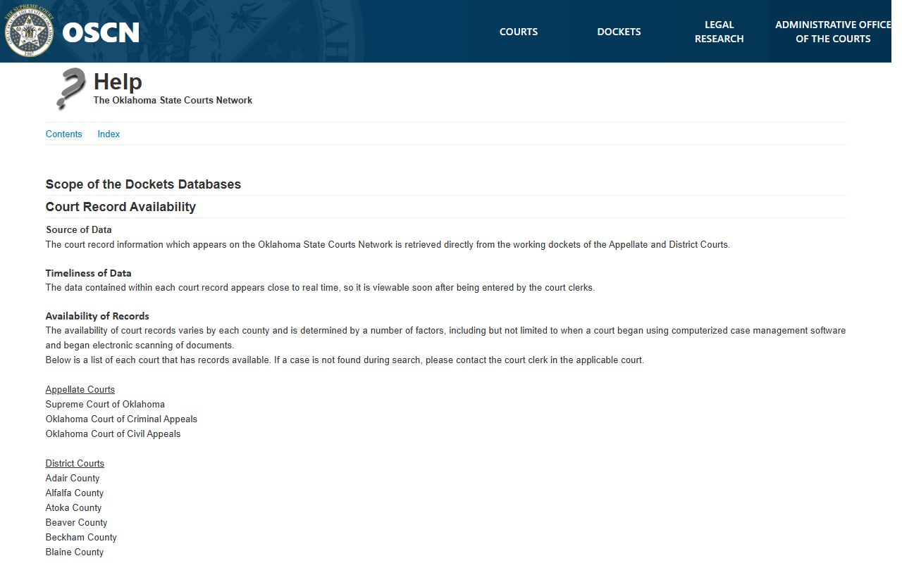 Dewey County court records scope and accuracy notice on OSCN