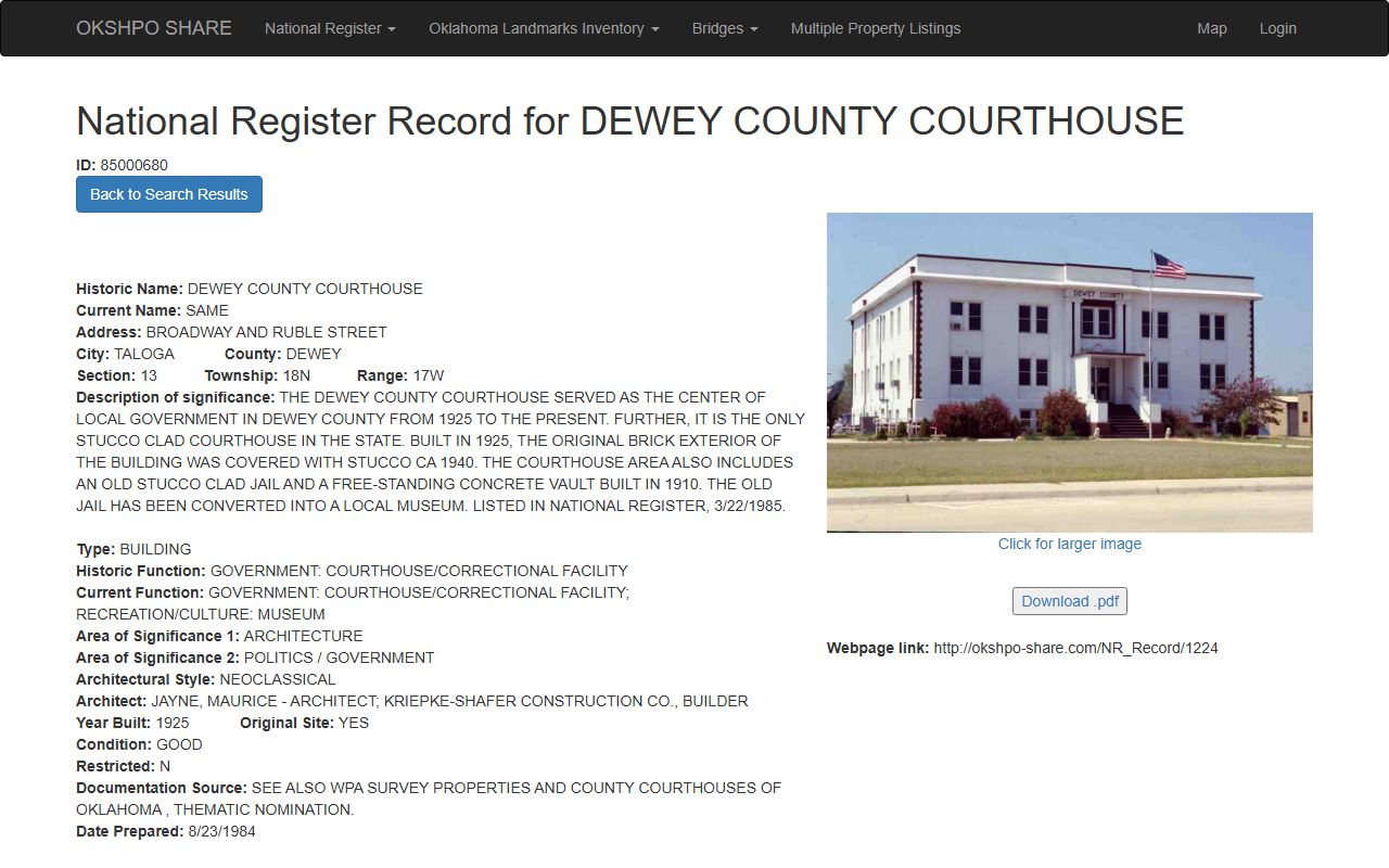 Dewey County Courthouse in Taloga where court records are kept