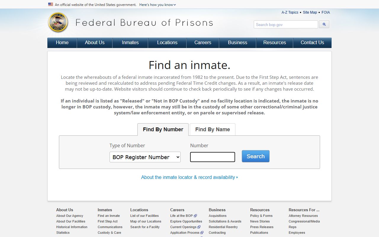 Dewey County federal inmate custody search on the Bureau of Prisons locator