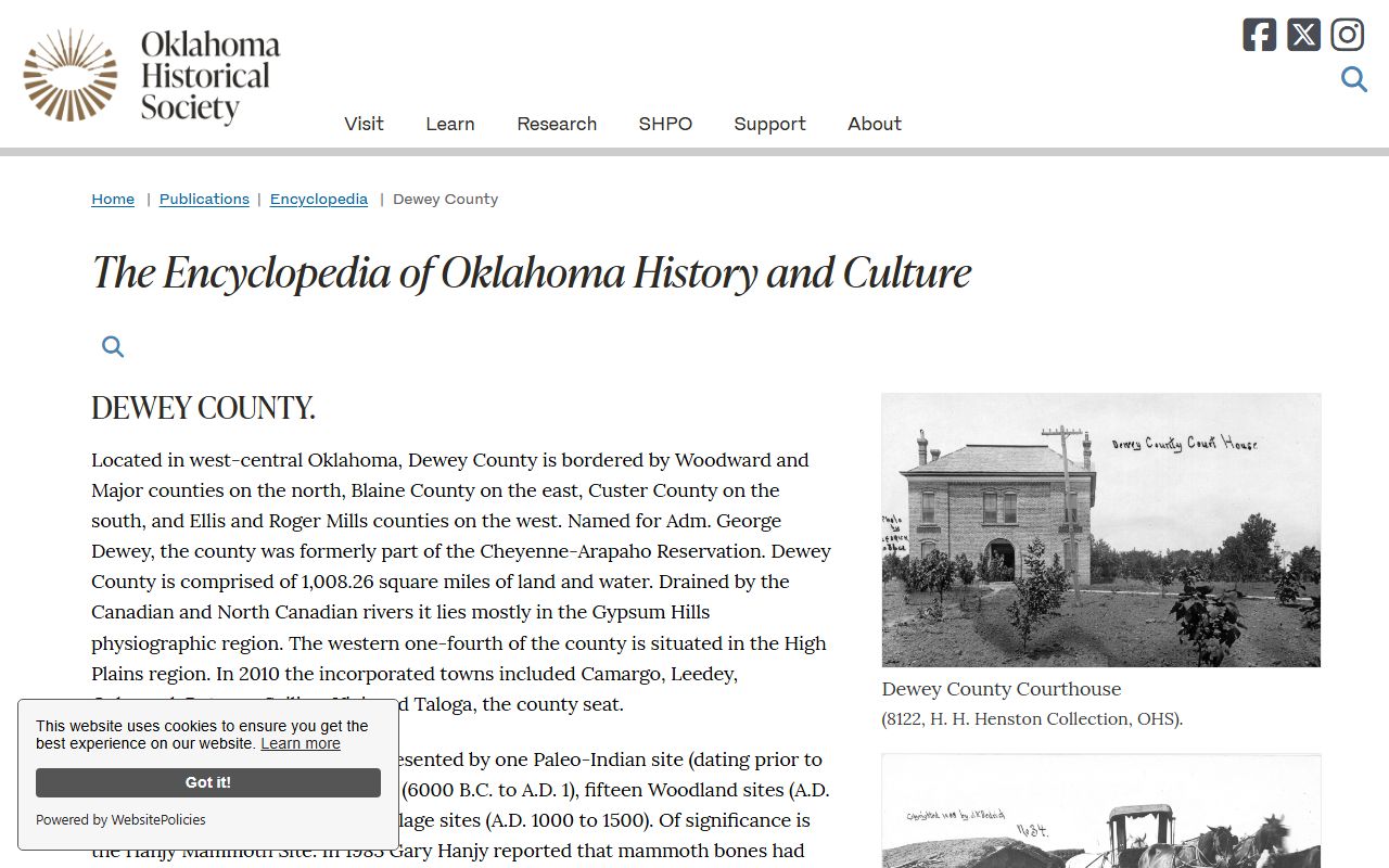 Dewey County probate records and courthouse history from the Oklahoma Historical Society